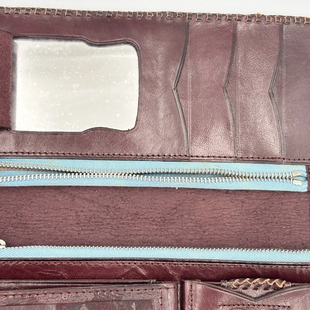 Vintage Embossed Leather Wallet Japanese Japan Map Dragon Bi-fold Dark Brown